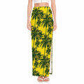 Yellow Palm Tree Pattern Print High Slit Maxi Skirt