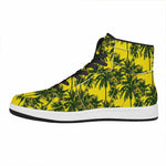 Yellow Palm Tree Pattern Print High Top Leather Sneakers