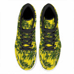 Yellow Palm Tree Pattern Print High Top Leather Sneakers