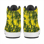 Yellow Palm Tree Pattern Print High Top Leather Sneakers
