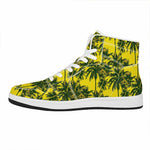 Yellow Palm Tree Pattern Print High Top Leather Sneakers