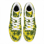 Yellow Palm Tree Pattern Print High Top Leather Sneakers