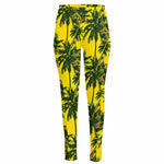Yellow Palm Tree Pattern Print High-Waisted Pocket Leggings