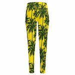 Yellow Palm Tree Pattern Print High-Waisted Pocket Leggings