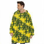 Yellow Palm Tree Pattern Print Hoodie Blanket