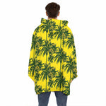 Yellow Palm Tree Pattern Print Hoodie Blanket