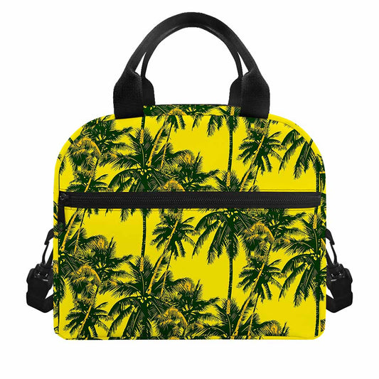 Yellow Palm Tree Pattern Print Insulated Lunch Bag