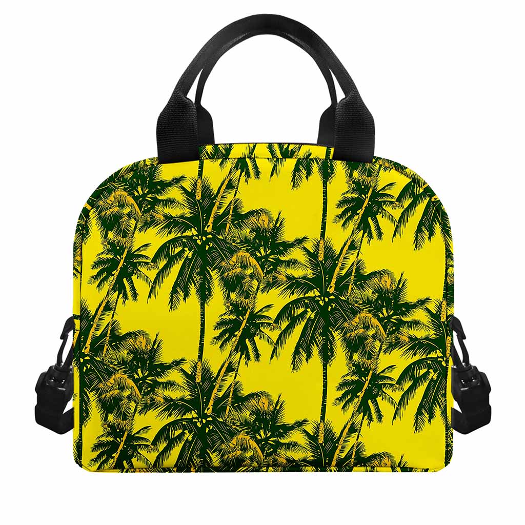 Yellow Palm Tree Pattern Print Insulated Lunch Bag