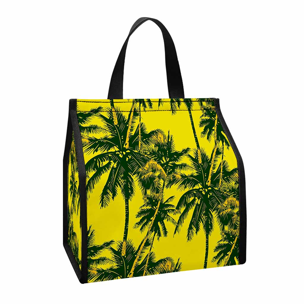 Yellow Palm Tree Pattern Print Insulated Lunch Tote