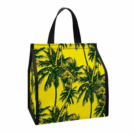Yellow Palm Tree Pattern Print Insulated Lunch Tote