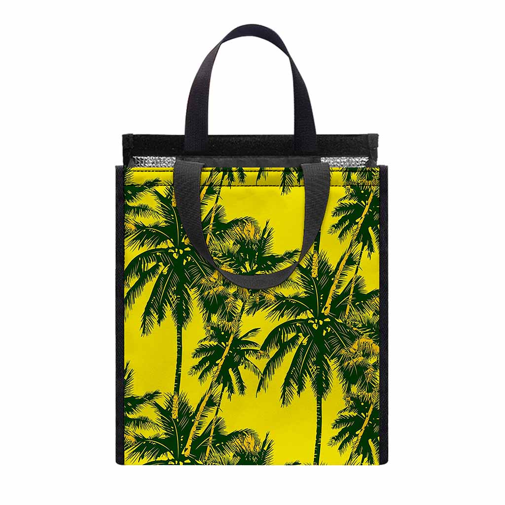 Yellow Palm Tree Pattern Print Insulated Lunch Tote