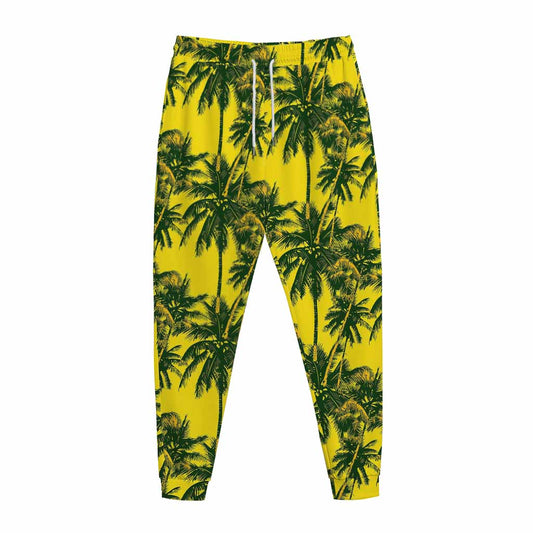 Yellow Palm Tree Pattern Print Jogger Pants