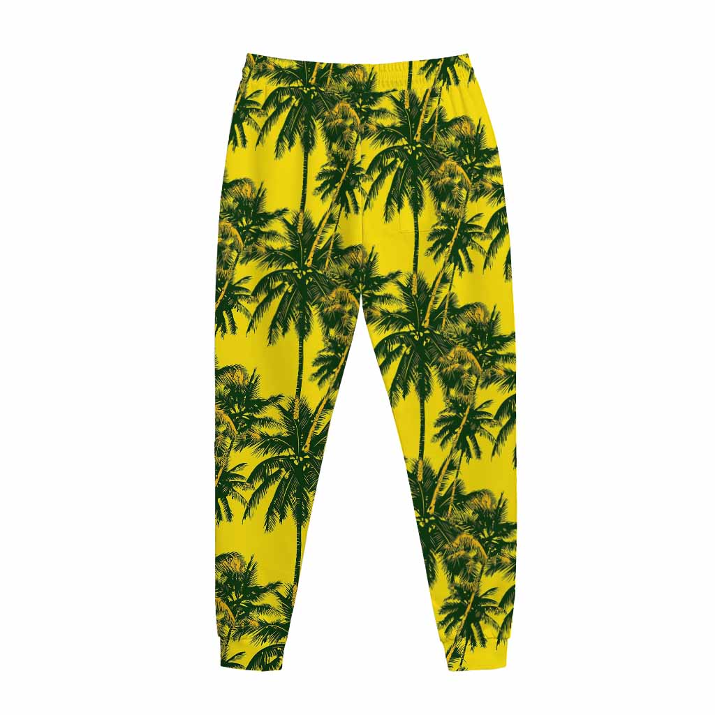 Yellow Palm Tree Pattern Print Jogger Pants