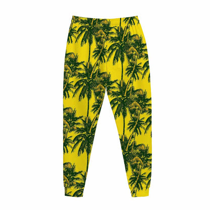 Yellow Palm Tree Pattern Print Jogger Pants