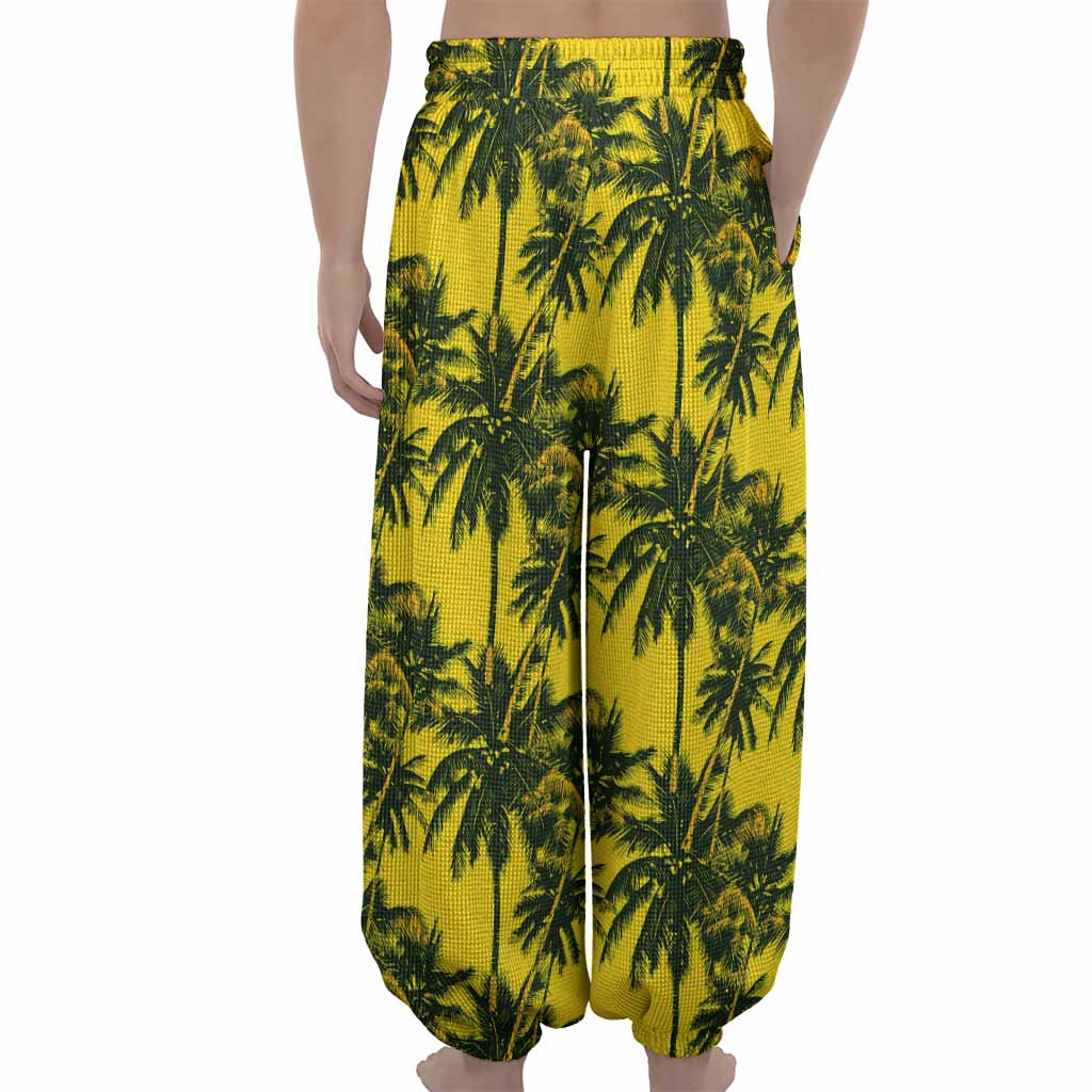 Yellow Palm Tree Pattern Print Lantern Pants