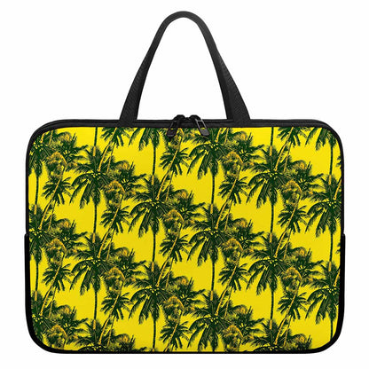 Yellow Palm Tree Pattern Print Laptop Sleeve With Handle