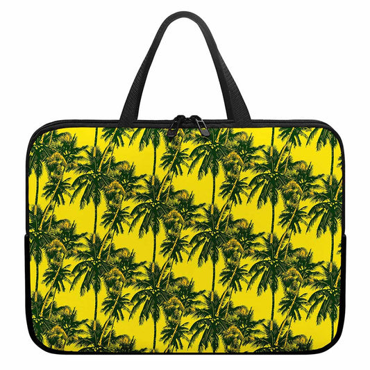 Yellow Palm Tree Pattern Print Laptop Sleeve With Handle