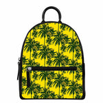 Yellow Palm Tree Pattern Print Leather Backpack