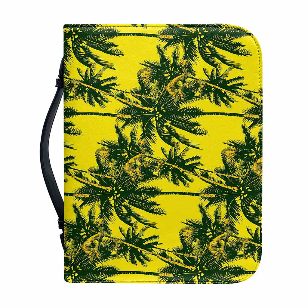 Yellow Palm Tree Pattern Print Leather Bible Cover