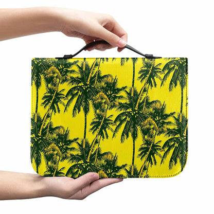 Yellow Palm Tree Pattern Print Leather Bible Cover