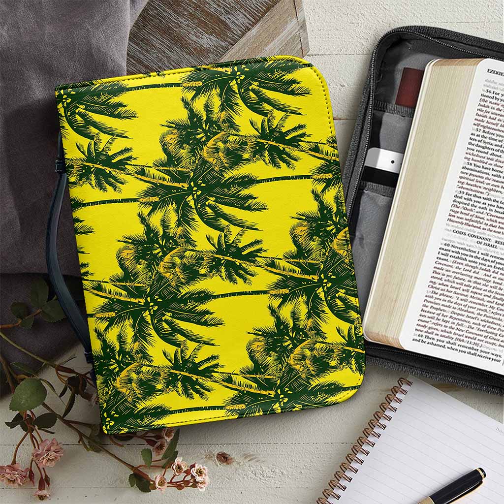 Yellow Palm Tree Pattern Print Leather Bible Cover