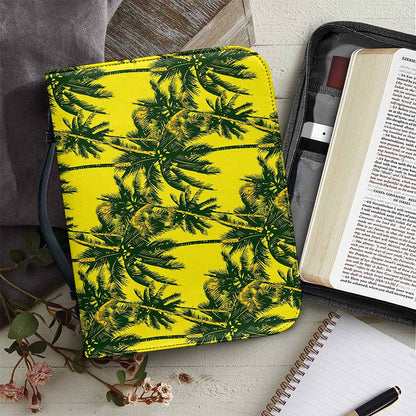 Yellow Palm Tree Pattern Print Leather Bible Cover