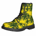 Yellow Palm Tree Pattern Print Lace-Up Boots