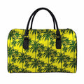 Yellow Palm Tree Pattern Print Leather Duffel Bag