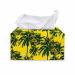 Yellow Palm Tree Pattern Print Leather Tissue Box Cover