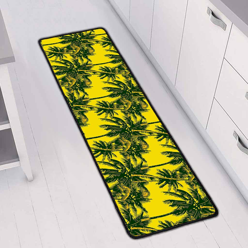 Yellow Palm Tree Pattern Print Long Kitchen Mat
