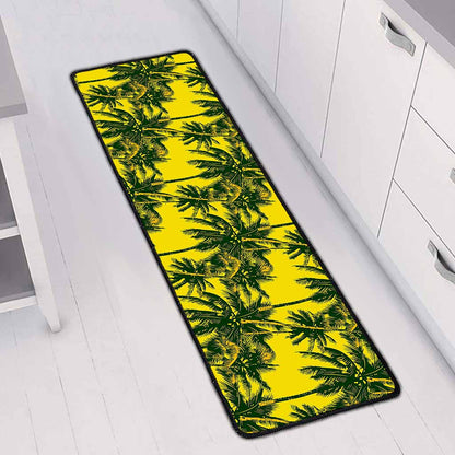 Yellow Palm Tree Pattern Print Long Kitchen Mat