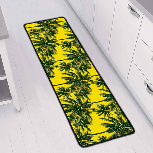 Yellow Palm Tree Pattern Print Long Kitchen Mat