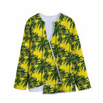 Yellow Palm Tree Pattern Print Long Sleeve Short Coat