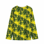 Yellow Palm Tree Pattern Print Long Sleeve Short Coat