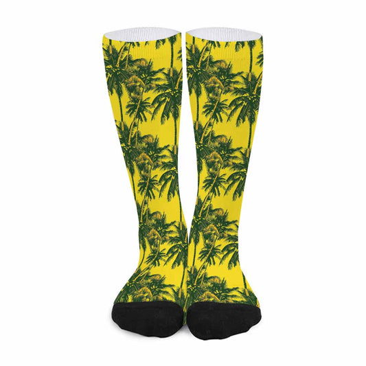 Yellow Palm Tree Pattern Print Long Socks
