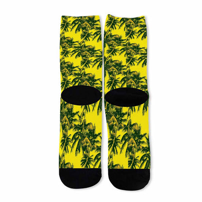 Yellow Palm Tree Pattern Print Long Socks
