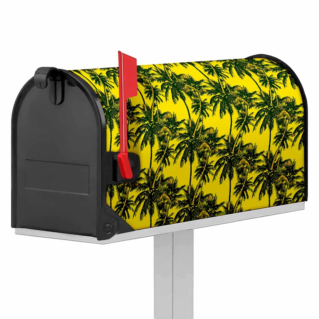 Yellow Palm Tree Pattern Print Mailbox Cover