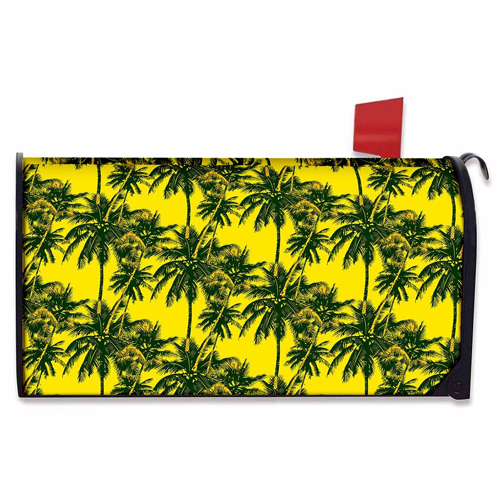 Yellow Palm Tree Pattern Print Mailbox Cover