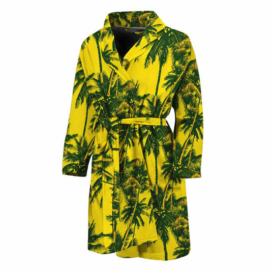 Yellow Palm Tree Pattern Print Men's Bathrobe