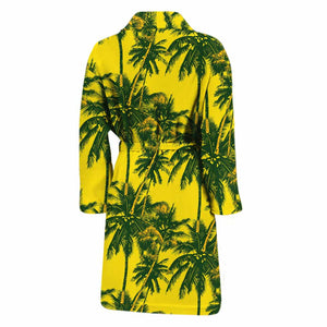 Yellow Palm Tree Pattern Print Men's Bathrobe