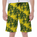 Yellow Palm Tree Pattern Print Men's Beach Shorts