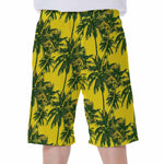 Yellow Palm Tree Pattern Print Men's Beach Shorts