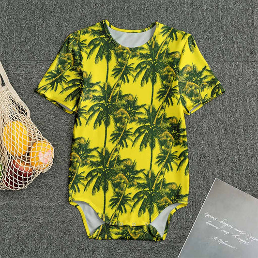 Yellow Palm Tree Pattern Print Men's Bodysuit