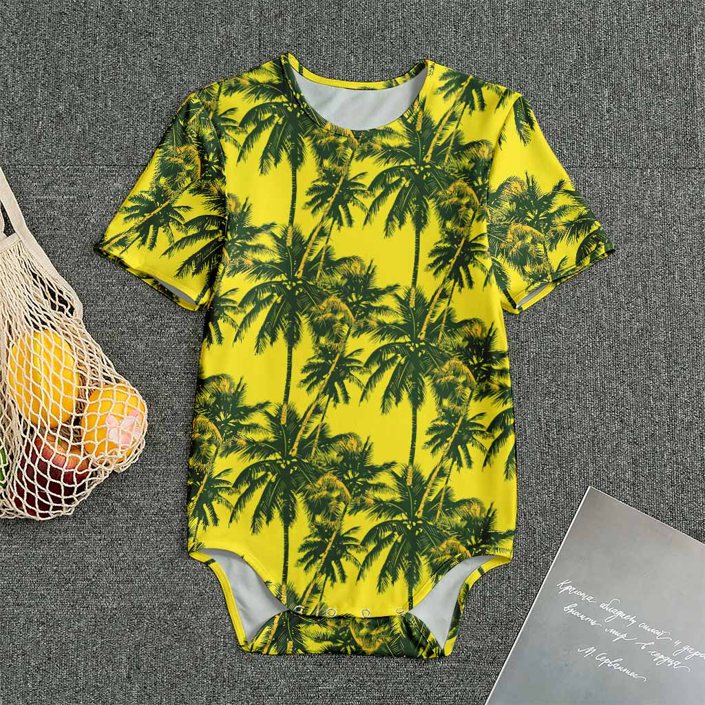 Yellow Palm Tree Pattern Print Men's Bodysuit