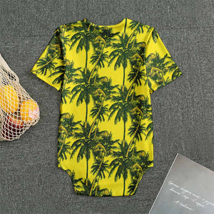 Yellow Palm Tree Pattern Print Men's Bodysuit