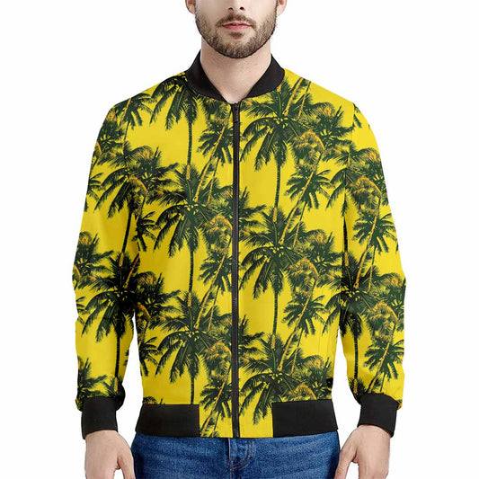 Yellow Palm Tree Pattern Print Men's Bomber Jacket