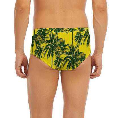 Yellow Palm Tree Pattern Print Men's Briefs