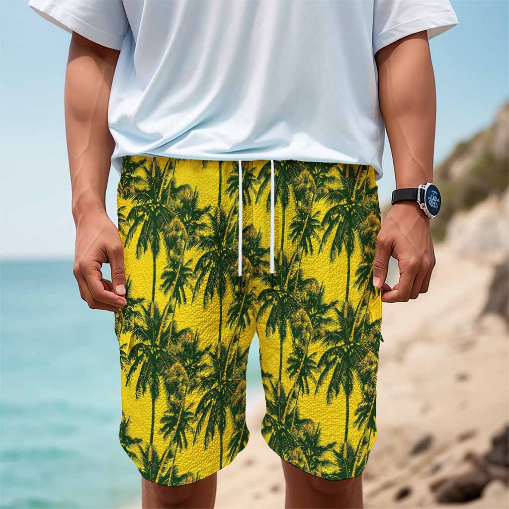 Yellow Palm Tree Pattern Print Men's Cargo Shorts