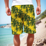 Yellow Palm Tree Pattern Print Men's Cargo Shorts