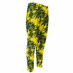 Yellow Palm Tree Pattern Print Men's Compression Pants